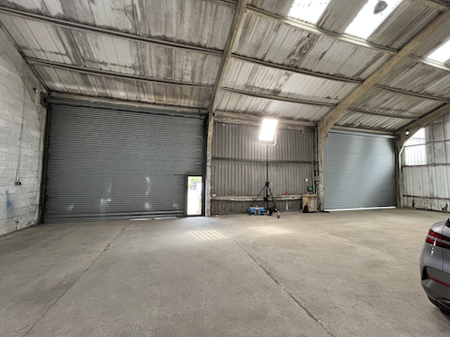 Lighting rig on location for Ebbon Intelligence Lighting rig in an empty industrial unit